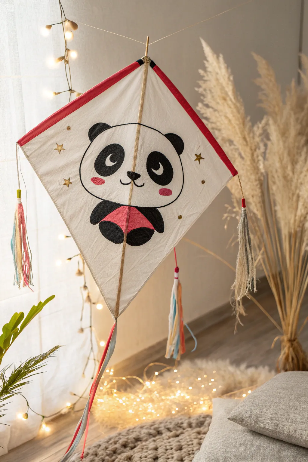 Crafted with love: A whimsical panda face kite that brings joy to the skies.