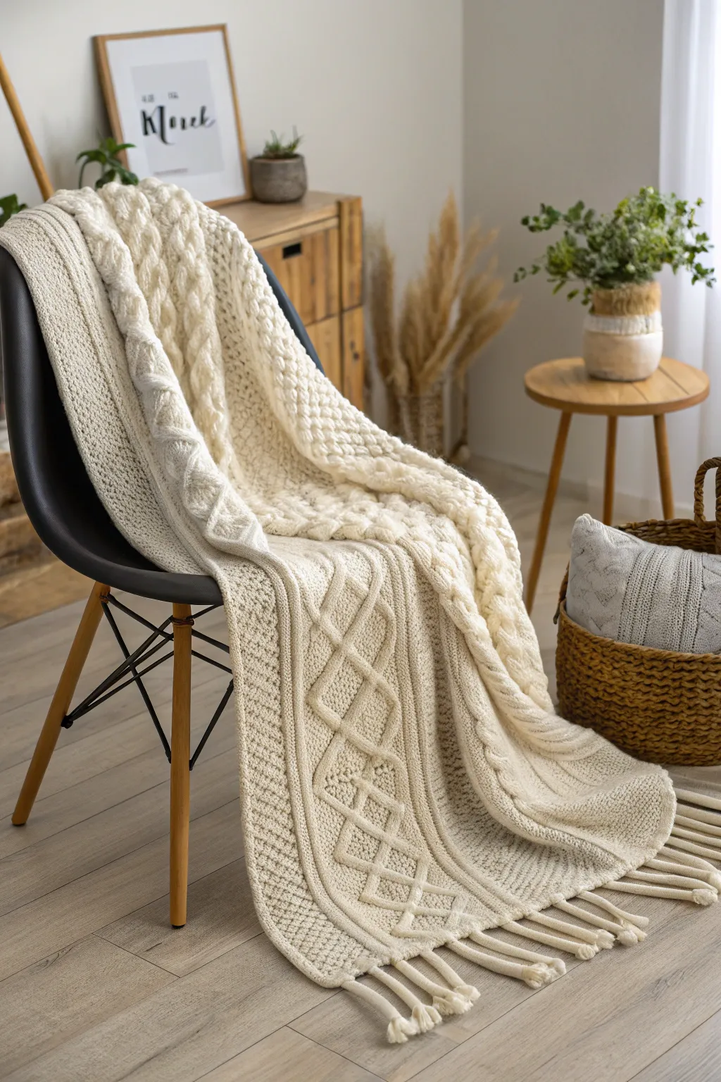 Wrap yourself in the warmth of minimalist elegance with our handcrafted knit blanket.
