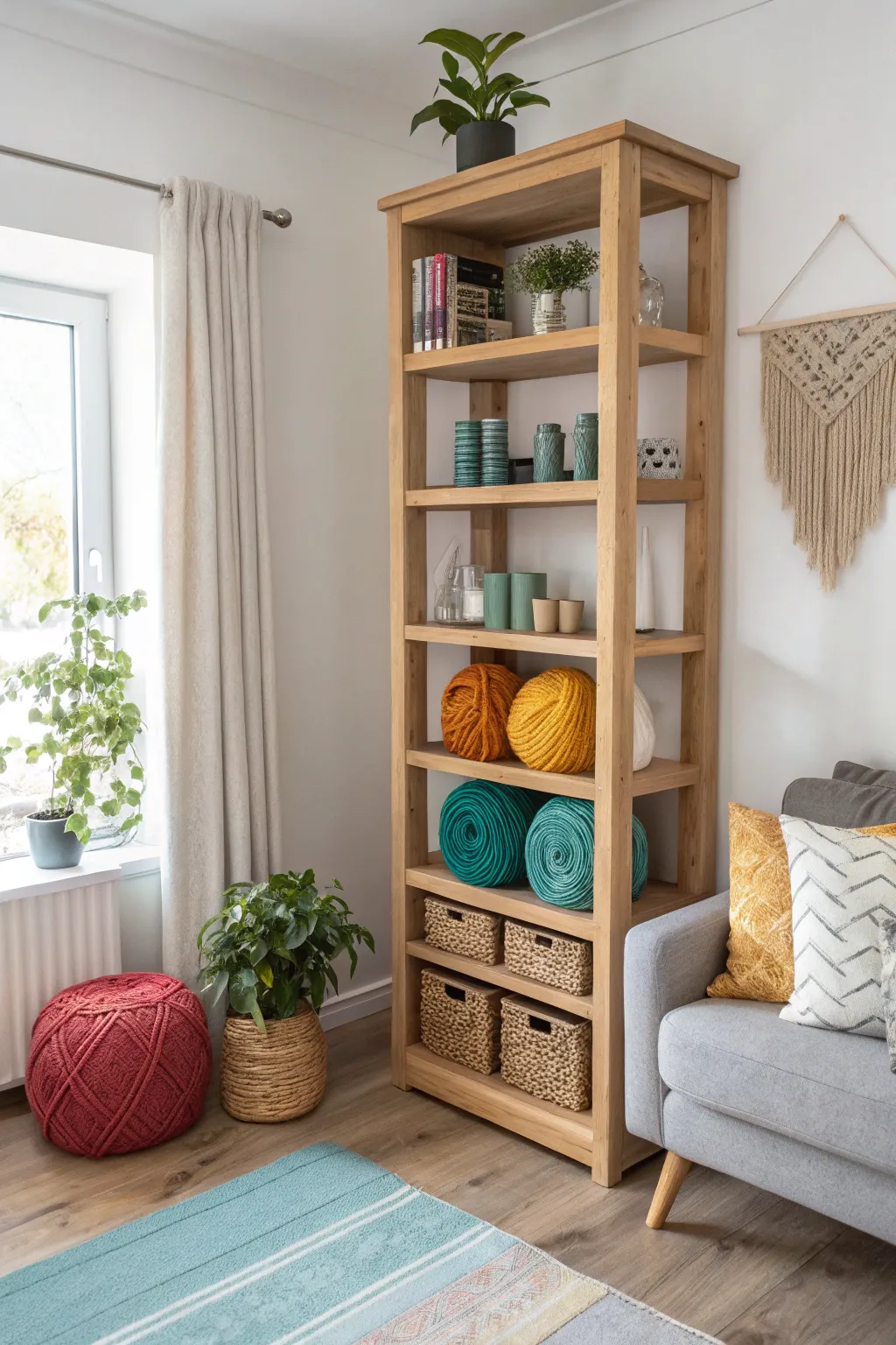 Maximize your space with stunning built-in vertical storage that blends style and function effortlessly. 🌿🧶 #KnittingStorage #ScandinavianDesign
