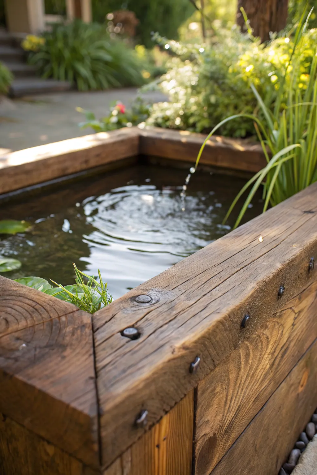 Enhance your garden's tranquility with expertly crafted timber edging for water features.