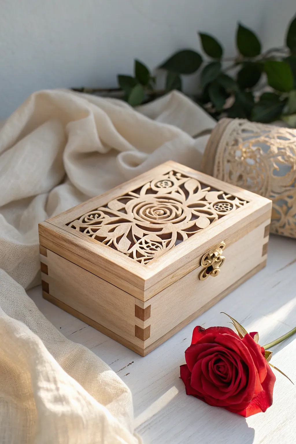 Store your love notes in style with this intricately detailed keepsake box, a perfect blend of minimalist elegance and boho flair.