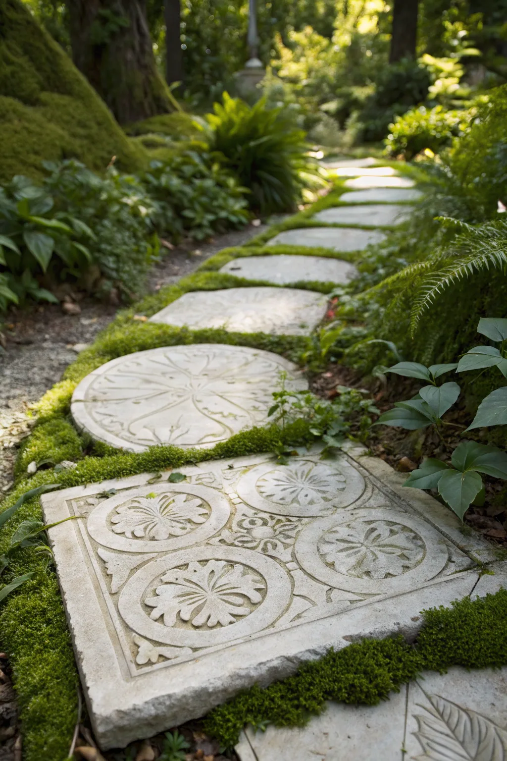 Whimsical garden elegance: Marble stepping stones that blend durability with artistry.