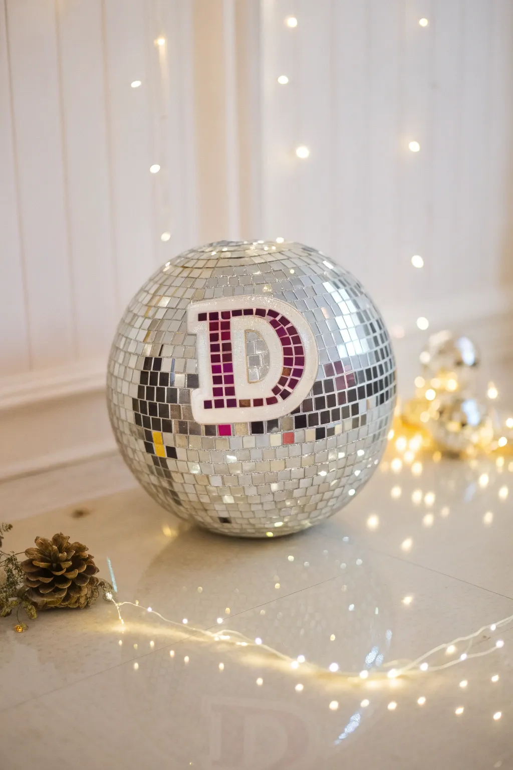 Shine on! Transform the letter 'D' into a dazzling disco ball and let your creativity sparkle.