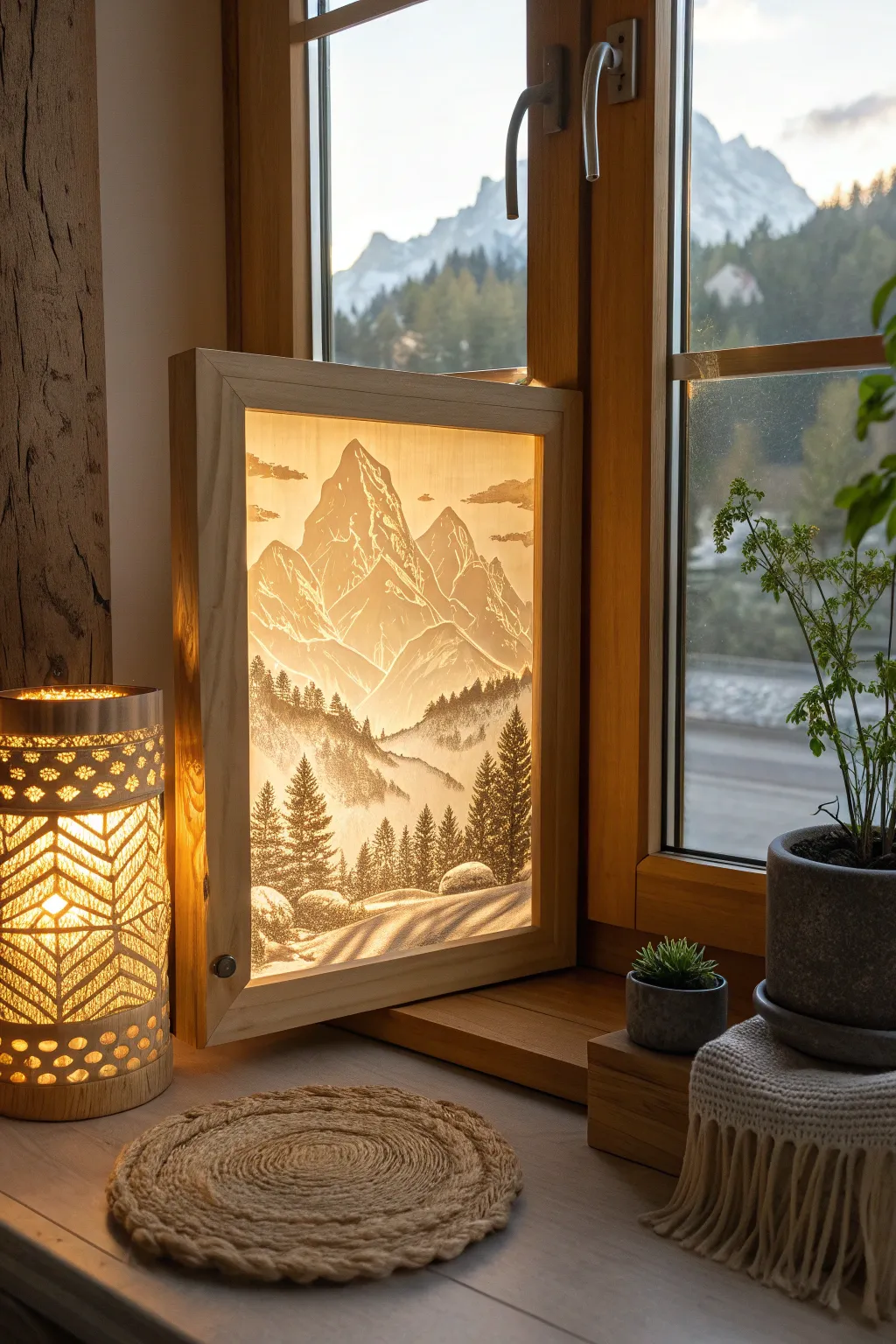 Transform your space with a lithophane panel that brings the magic of a mountain sunset to your window.