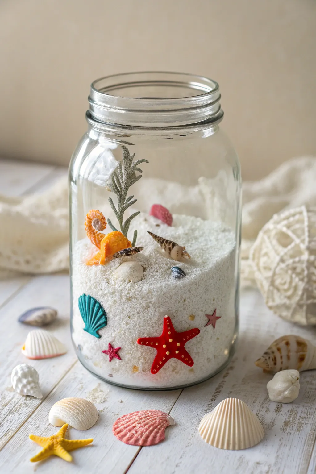 Bring the ocean's wonders to your nightstand with this enchanting underwater scene jar!