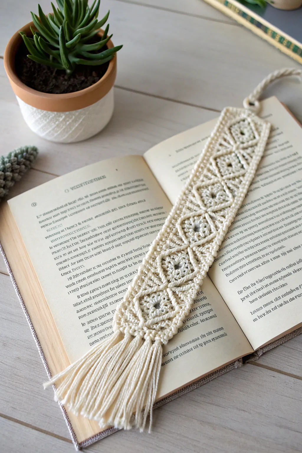 Add a touch of charm to your reading with this beautifully crafted macrame bookmark.