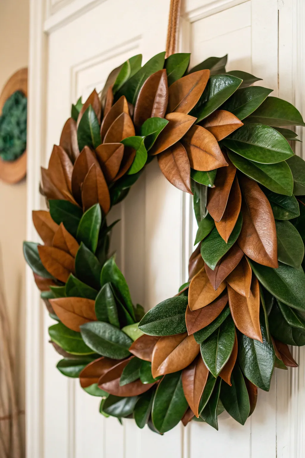 Craft a captivating contrast with a layered magnolia wreath.