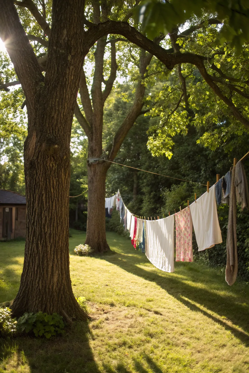 Embrace nature's beauty with a tree-to-tree clothesline – where craftsmanship meets the great outdoors.