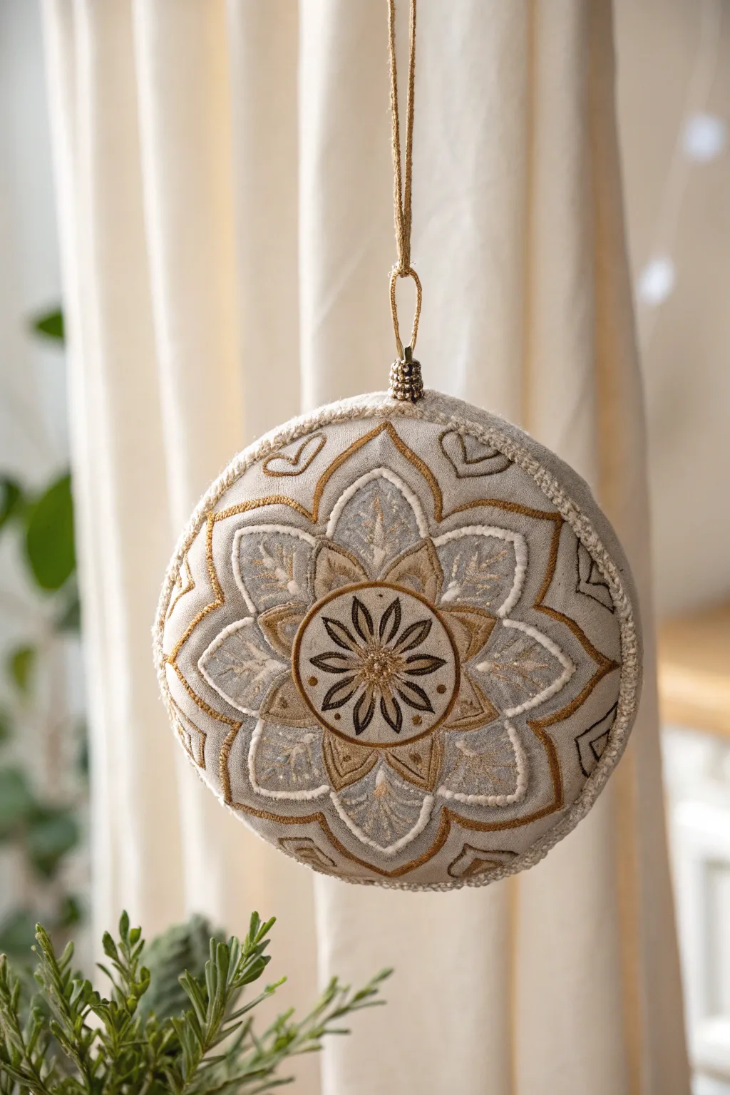 Elevate your space with the subtle elegance of a handcrafted velvet mandala ornament.