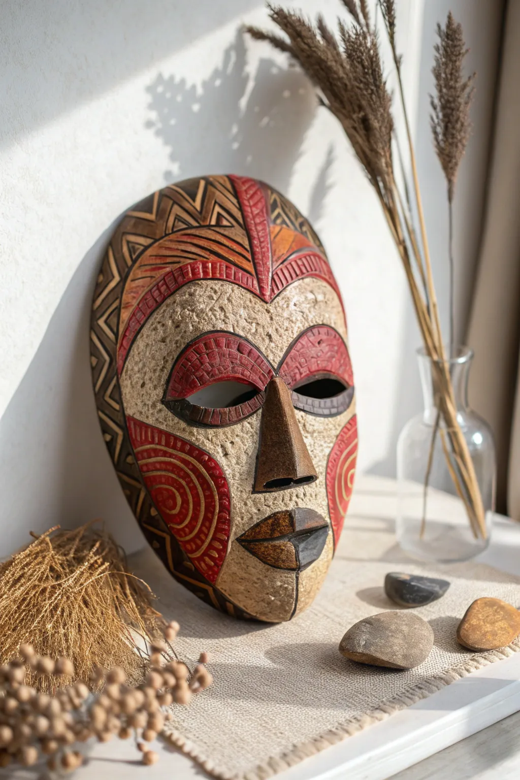 Explore the art of texture with this stunning clay mask, where simplicity meets bold creativity.