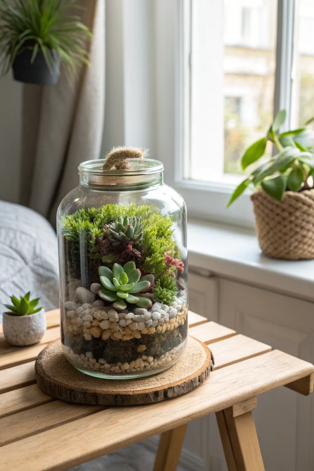 Transform your space with a touch of nature: Mason Jar Terrariums that blend minimalism with a burst of color!