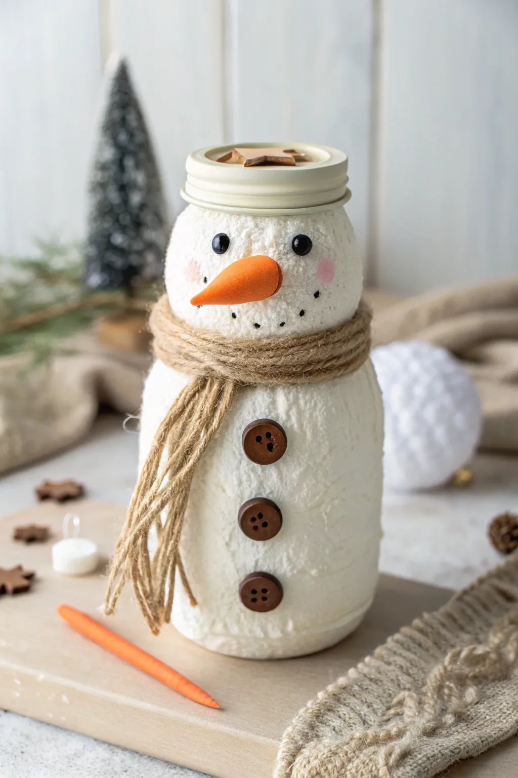 Crafted with Charm: A minimalist snowman with a pop of color in its carrot nose, perfect for your Scandinavian-inspired decor!