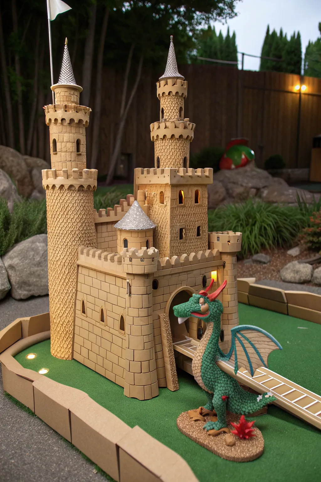 Transform your mini golf course into a fairytale adventure with this handcrafted castle hole design.