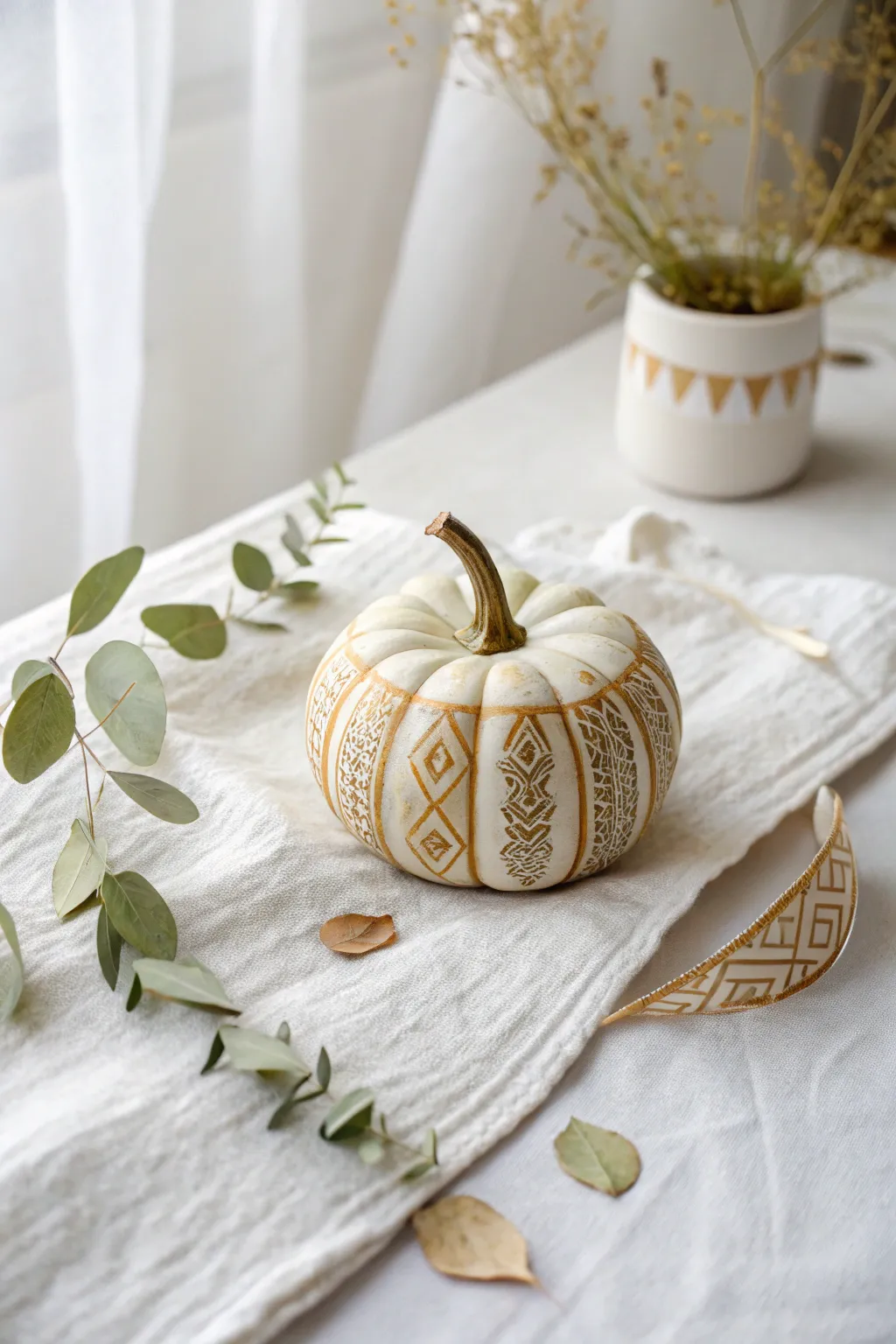 Elevate your fall decor with these chic patterned tape pumpkins—where simplicity meets style.