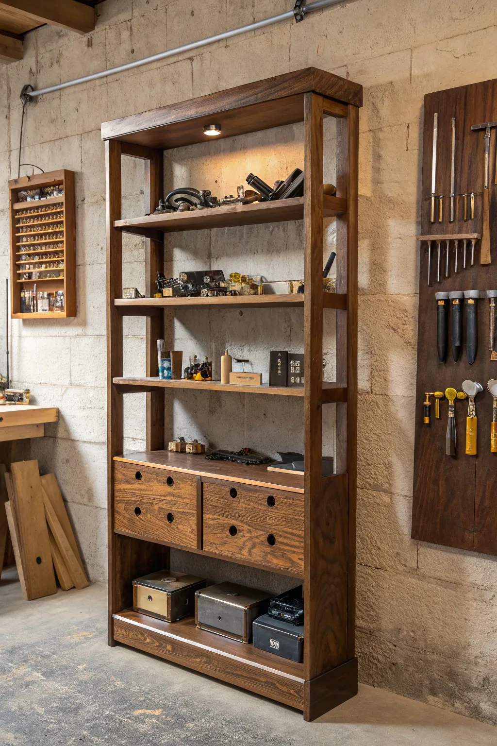 Elevate your workspace with the elegance of convertible shelving. Craftsmanship meets versatility.