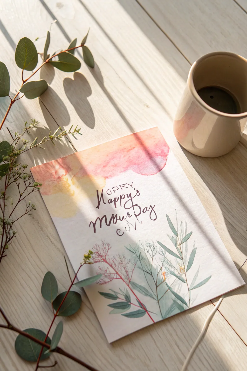 Delicate watercolor wash: Craft a Mother's Day card that captures simplicity and charm.