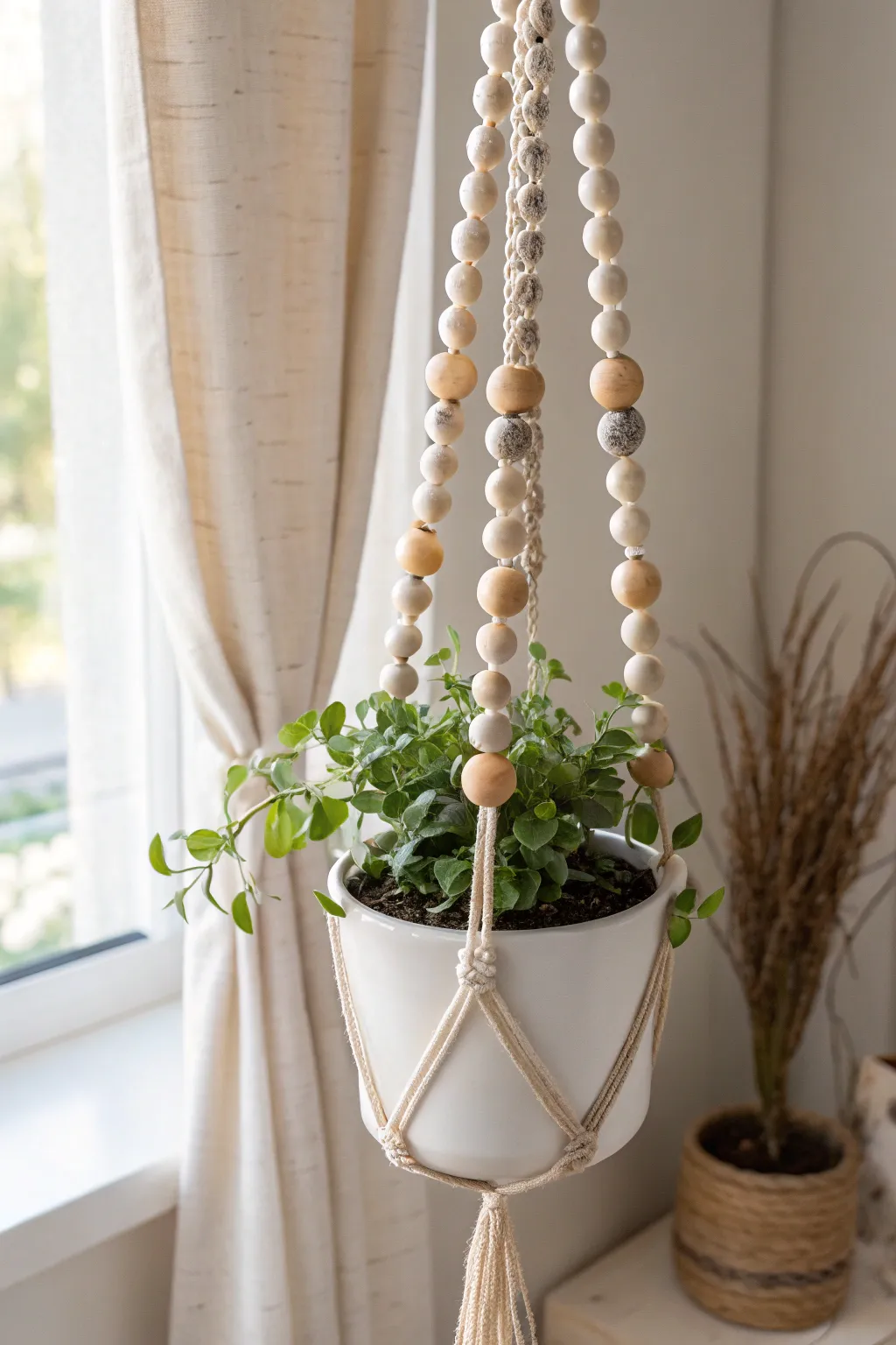 Elevate your plant display with a handcrafted beaded hanger—where minimalist design meets boho charm, perfect for Mother’s Day.