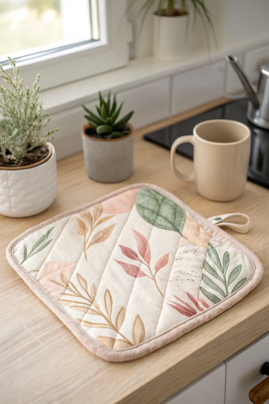 Add a touch of artistic flair to your kitchen with handcrafted painted pot holders.