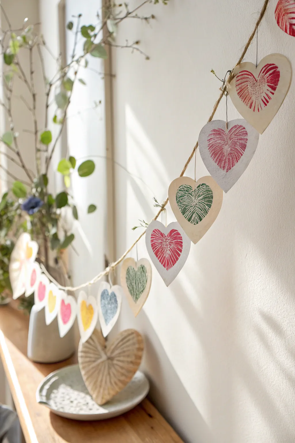 Craft heartfelt memories with a fingerprint heart garland, perfect for Mother's Day decor.