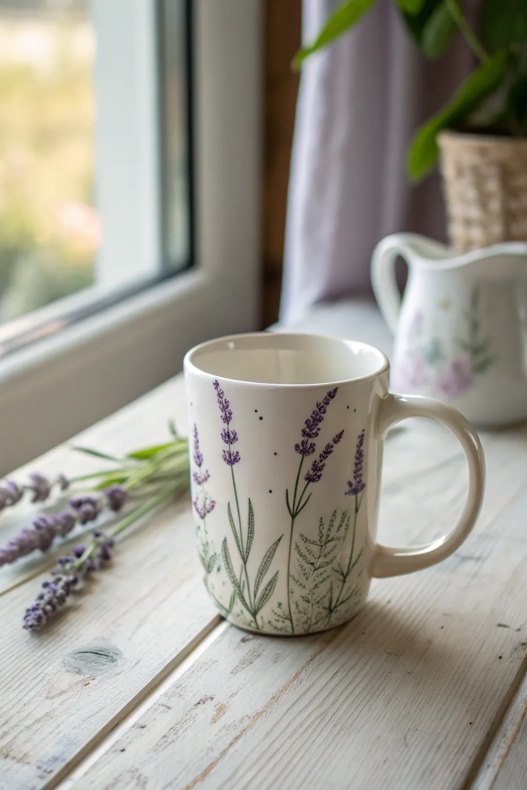 Sip serenity with every cup from a lavender-kissed mug. #MinimalistBeauty #BohoChic