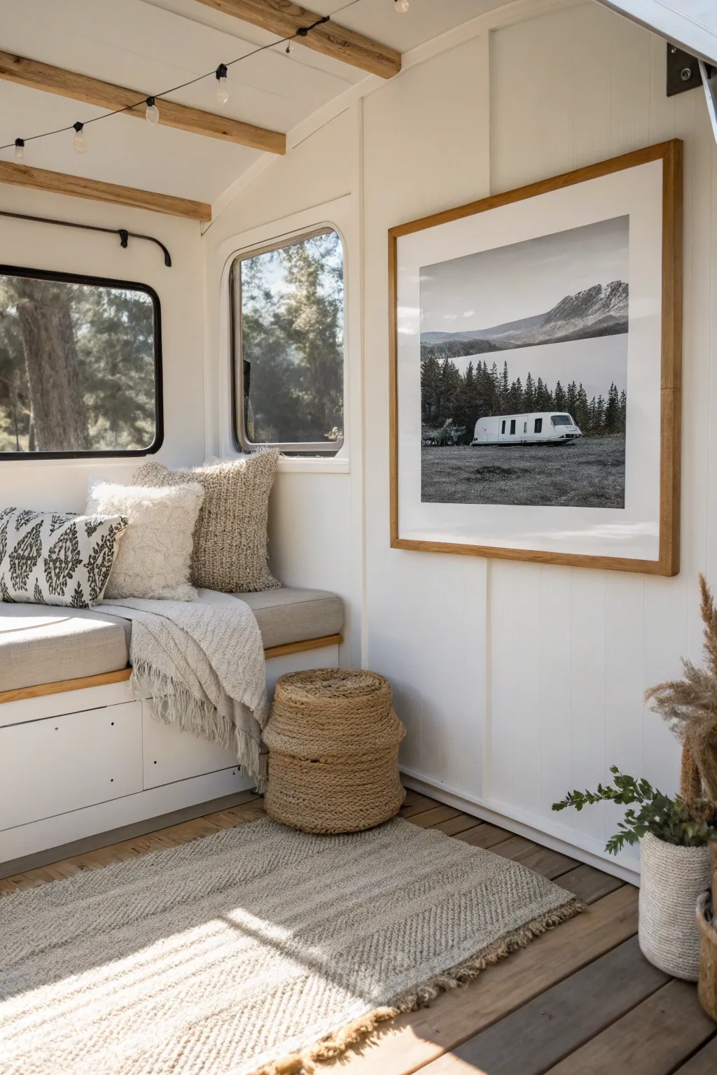 Transform your camper into a cozy retreat with personal wall art that tells your travel story.