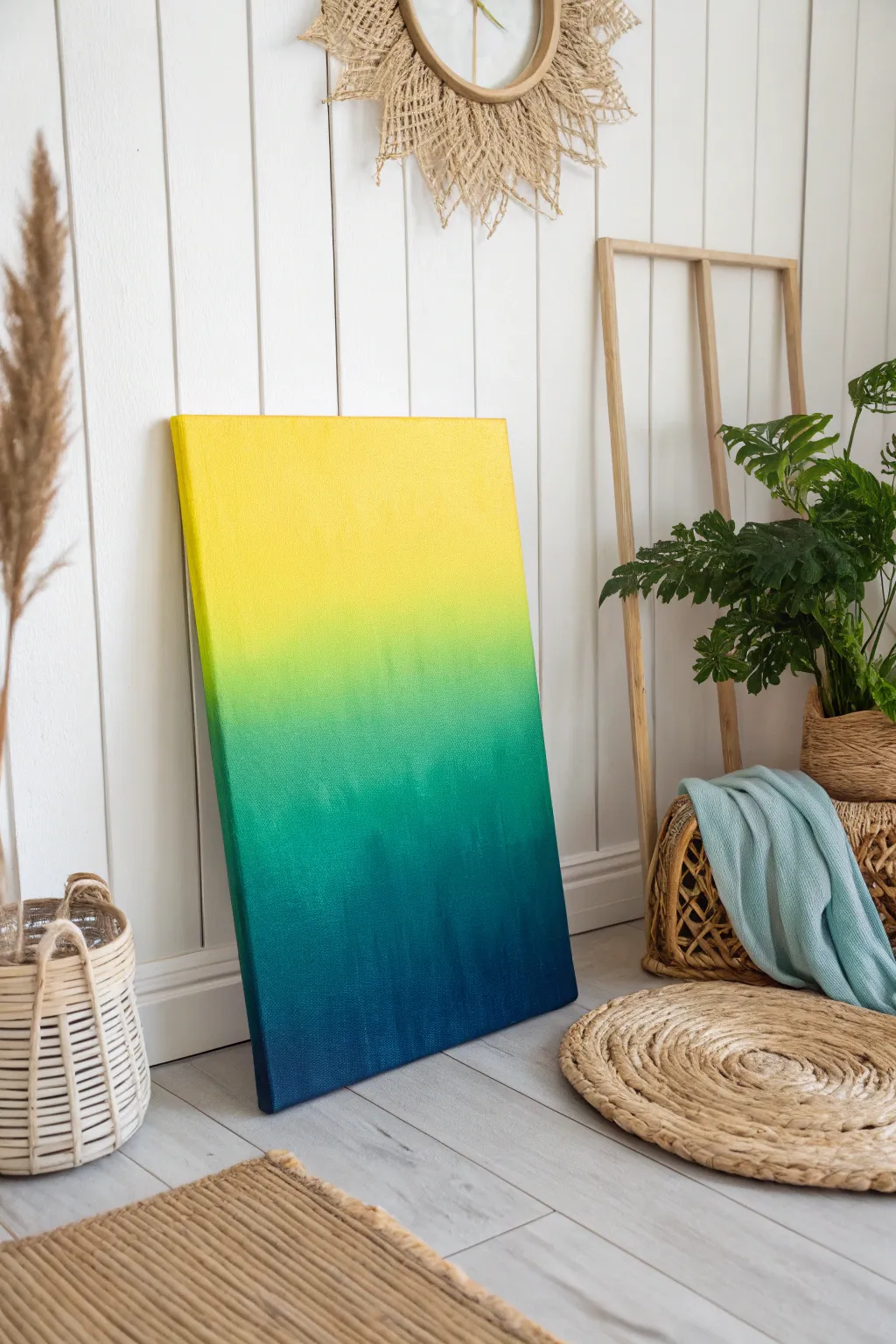Bring the serenity of a tropical paradise into your home with this vibrant ombre masterpiece.