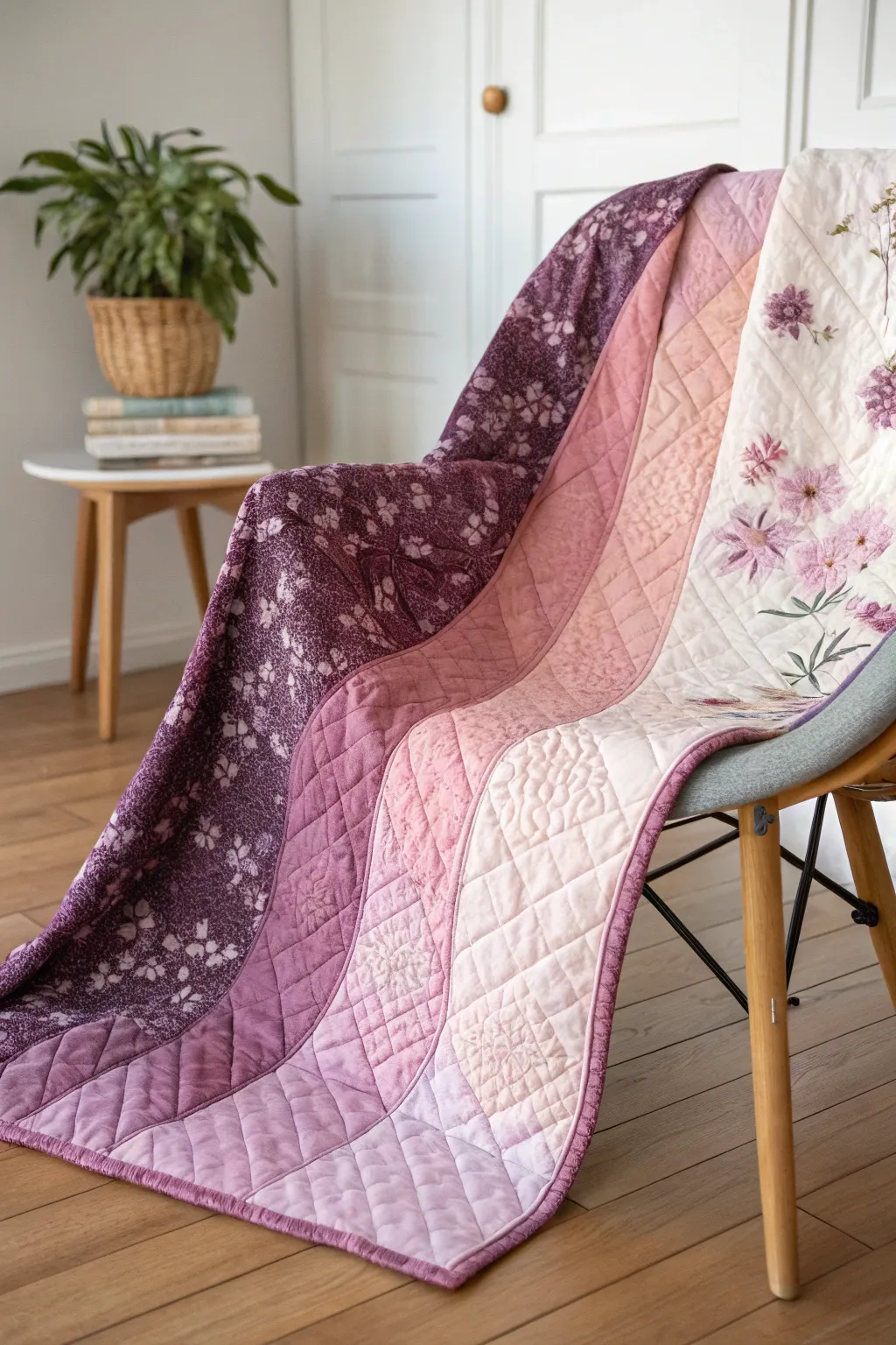 Experience the soothing elegance of nature with our Floral Ombre Fantasy quilt, where pastel hues and delicate florals meet Scandinavian simplicity.