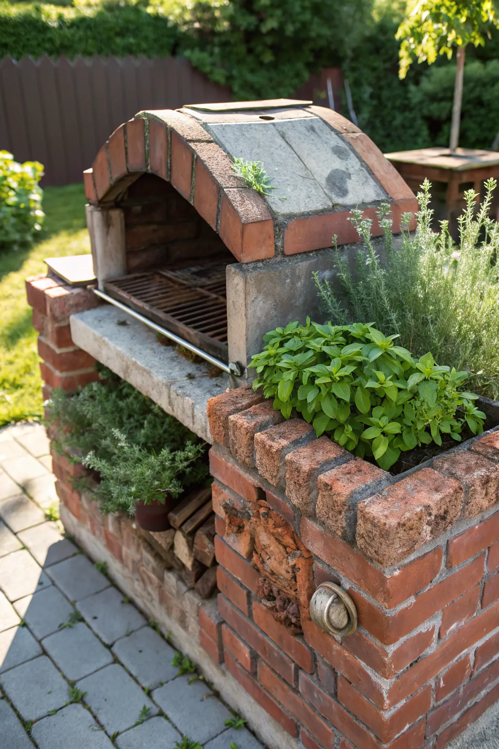 Elevate your grilling with a brick BBQ that brings fresh herbs to your fingertips.