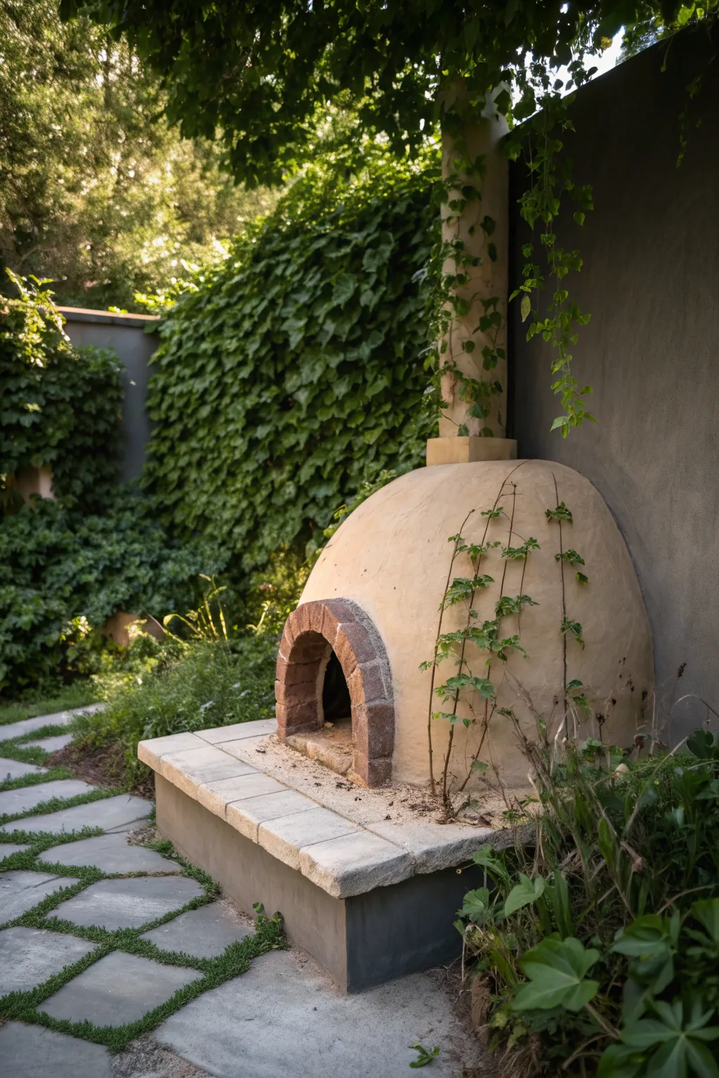 Embrace sustainable cooking with this stunning clay oven, seamlessly blending eco-friendly design with garden charm.