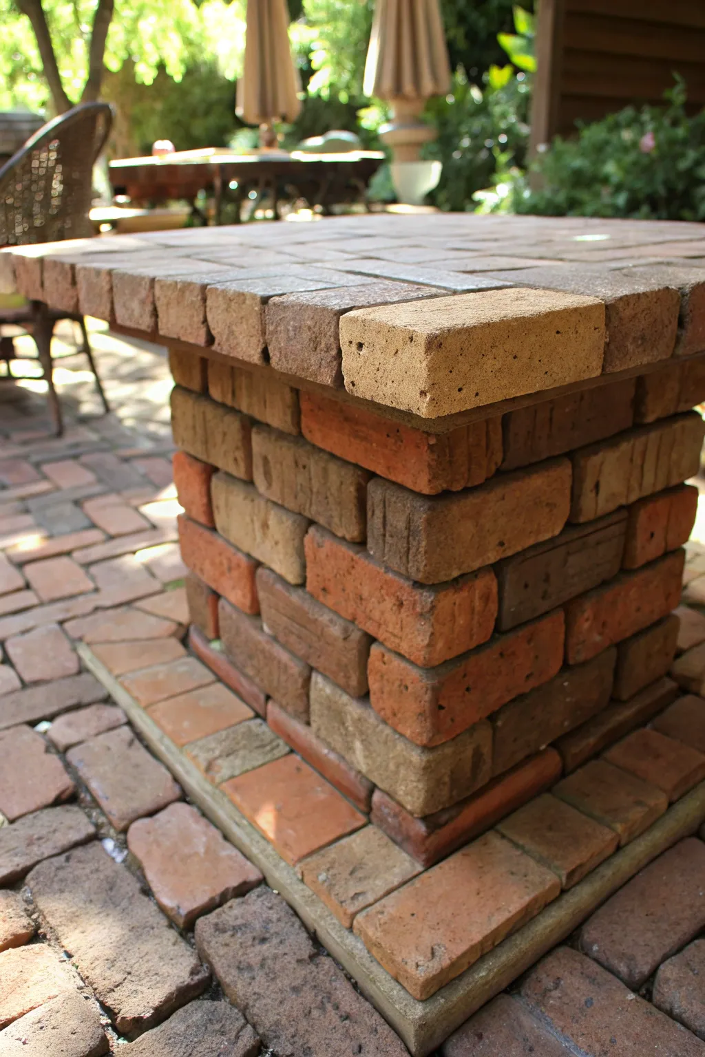 Craft your outdoor haven with a brick table base that stands the test of time.