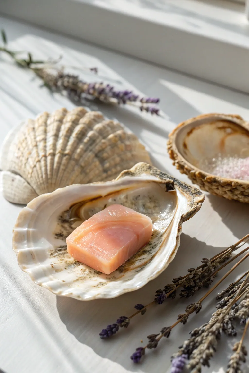 Elevate your bathroom decor with the coastal charm of an oyster shell soap dish. Perfectly paired with seashell soap for a touch of elegance.