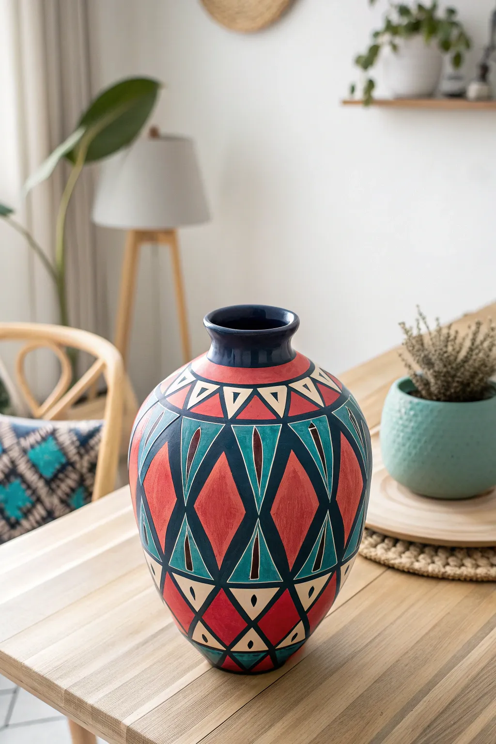 Get lost in the rhythm of playful patterns with this stunning geometric vase. Perfect for adding a bold touch to your minimalist space!