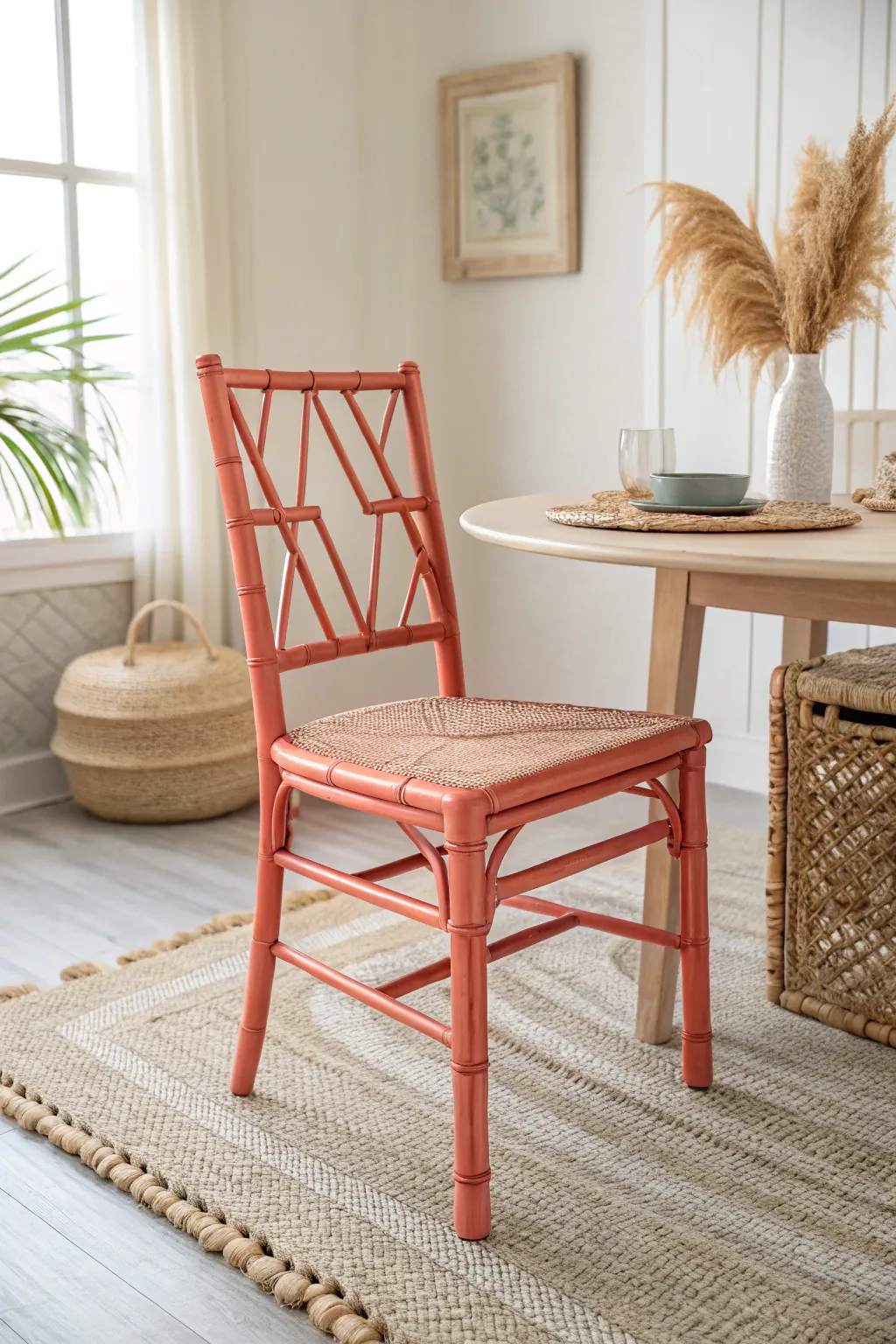 Brighten up your dining space with a pop of coral charm. 🌿✨ #CoralChic #ScandiBoho