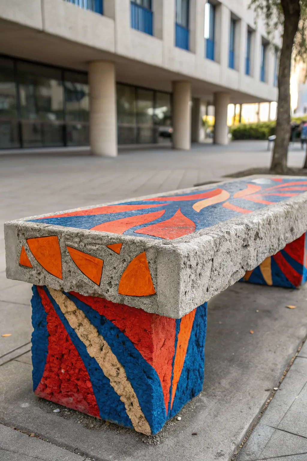 Transform your space with a bold statement: a concrete bench that's a masterpiece of color and form.