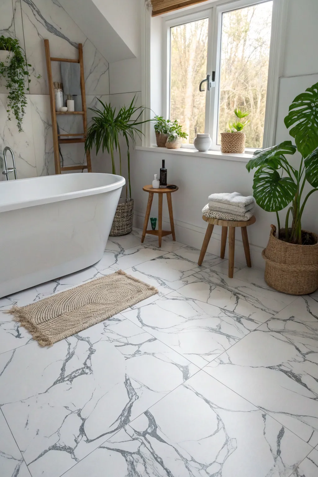 Transform your space with a stunning faux marble painted floor that exudes luxury and craftsmanship.