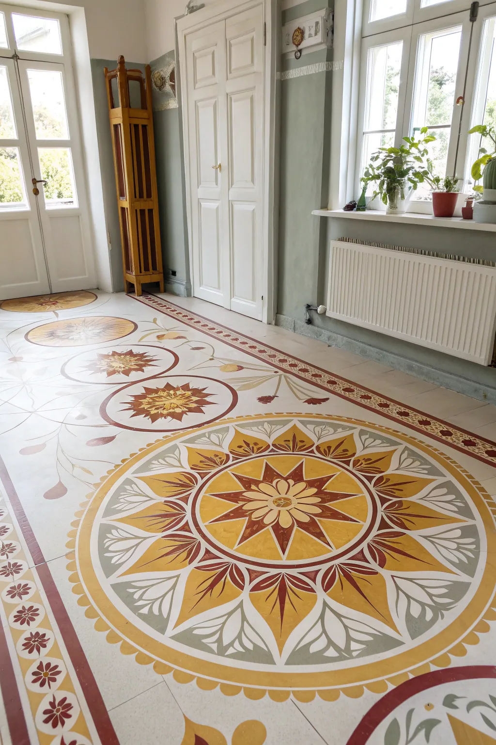Radiate warmth and charm with a stunning sunny medallion floor design.