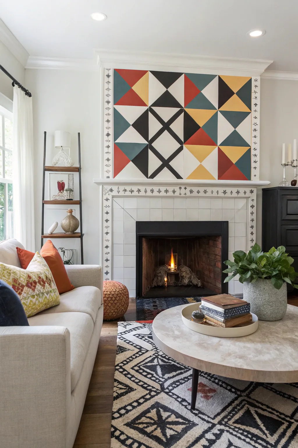 Bold geometric shapes add a striking modern look.