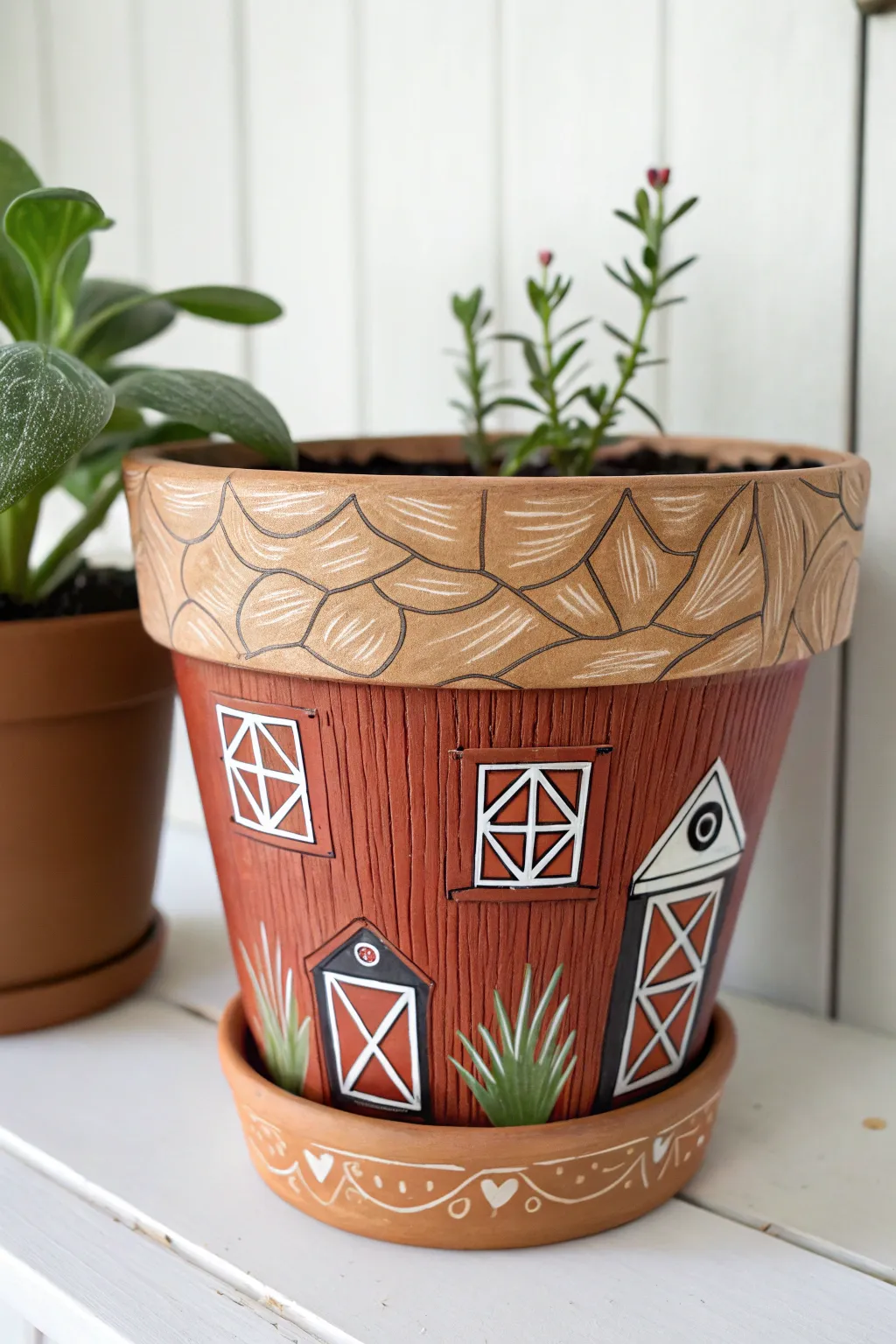 Elevate your garden with rustic elegance: a farmhouse-inspired painted pot that brings warmth and charm to any space.