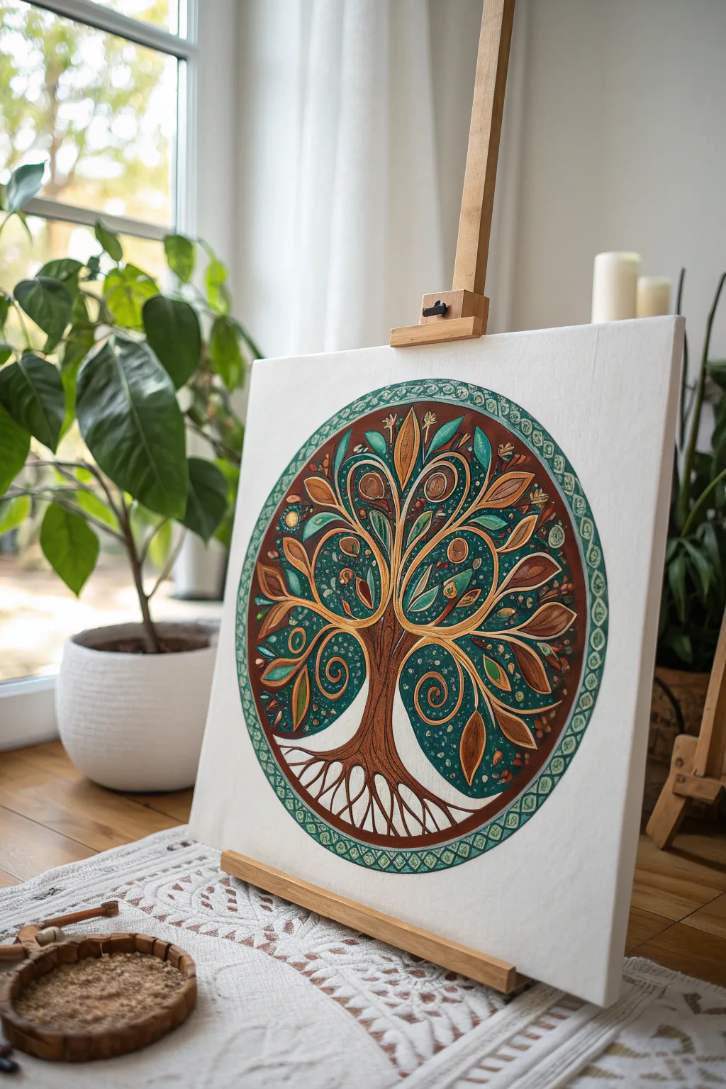 Embrace tranquility with this stunning tree mandala, where nature meets artistry.