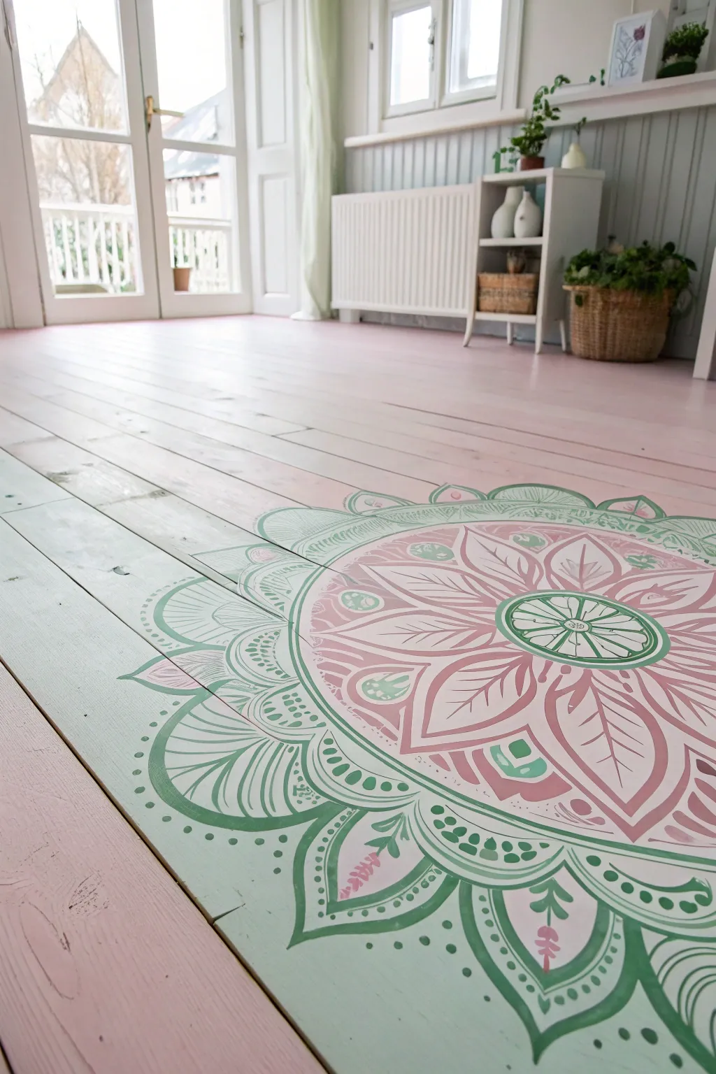 Transform your space into a calm haven with soft pastel-painted floors.