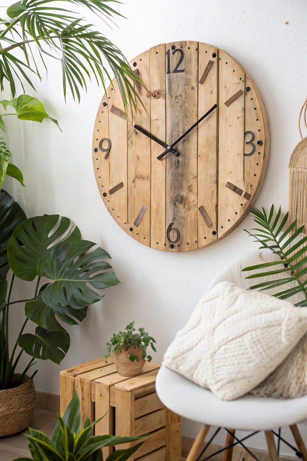 Transform time with this charming pallet clock—where simplicity meets natural beauty.