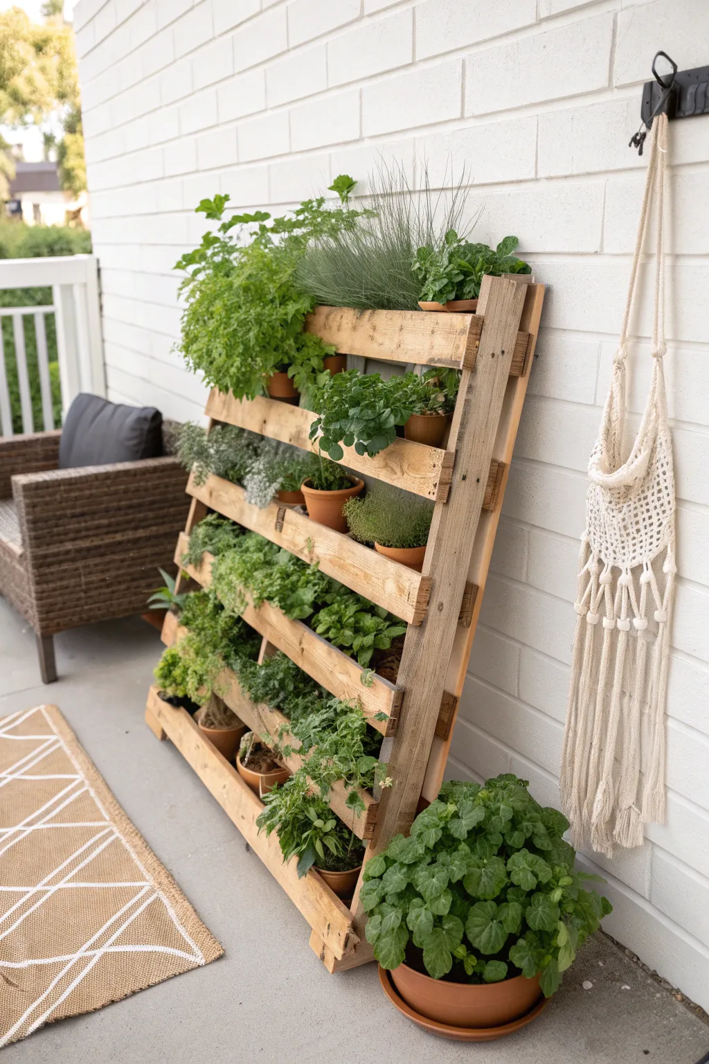 Effortless Elegance: Embrace simplicity with a self-watering pallet herb garden that brings nature's beauty to your fingertips.