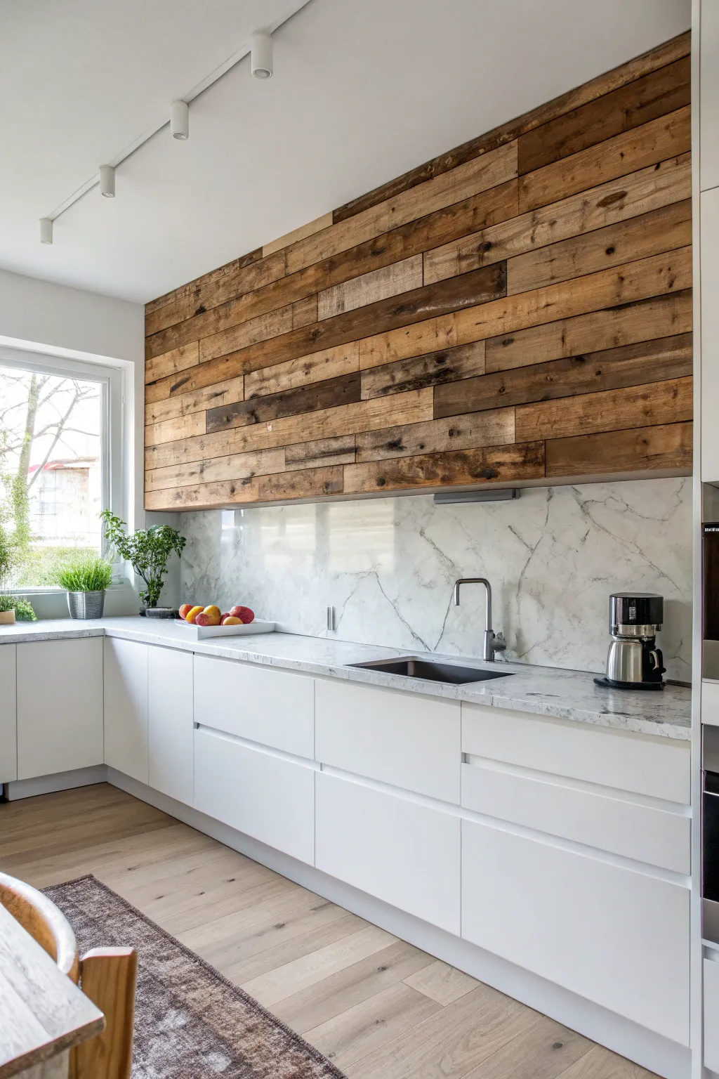Transform your kitchen with a stunning pallet backsplash that combines rustic charm with modern elegance.