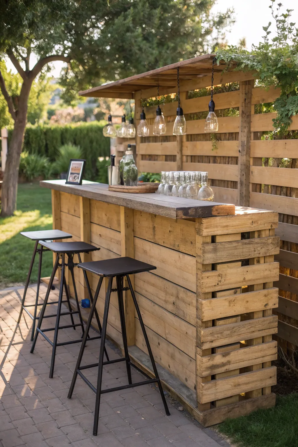 Elevate your outdoor gatherings with a handcrafted pallet bar that's both stylish and functional.
