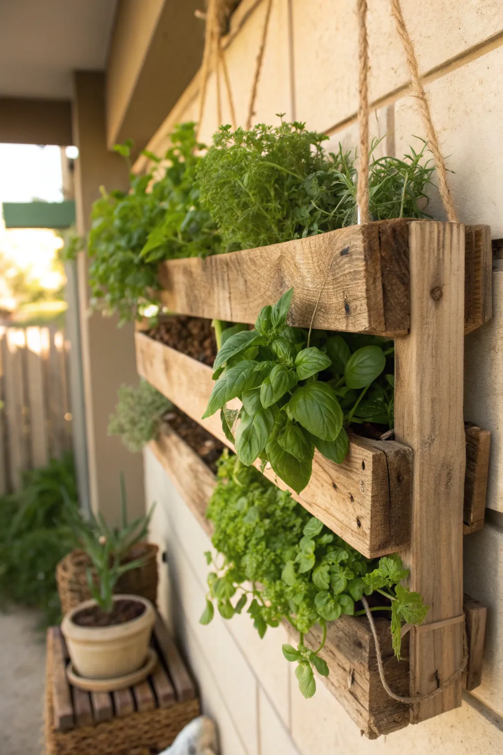 Elevate your kitchen with a handcrafted pallet wood herb garden, where rustic charm meets culinary delight.