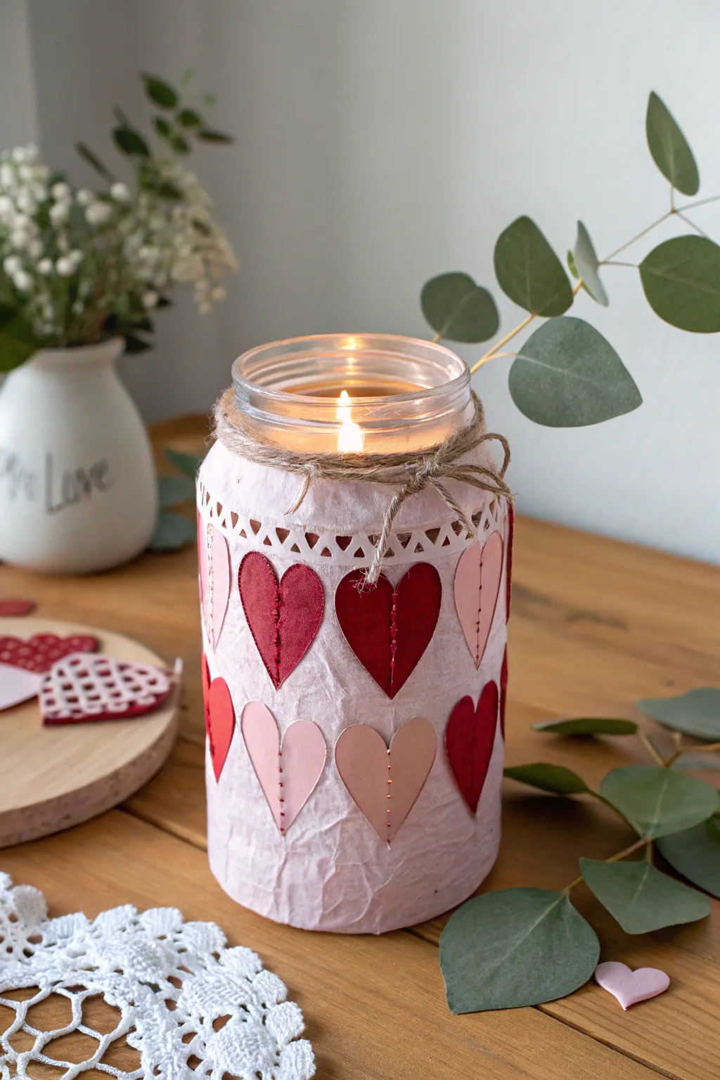 Illuminate your love with handcrafted elegance: Enchanting tea light jars for a cozy Valentine's ambiance.