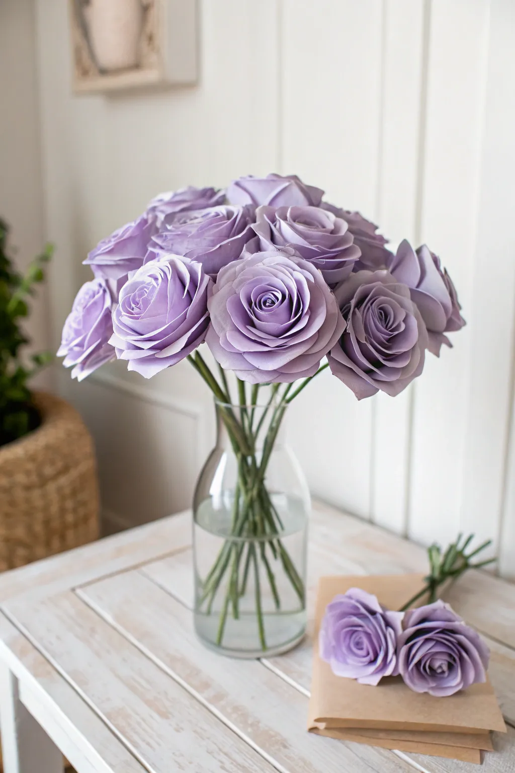 Embrace serenity with a handcrafted lavender paper bouquet, perfect for adding a touch of romance to your space.