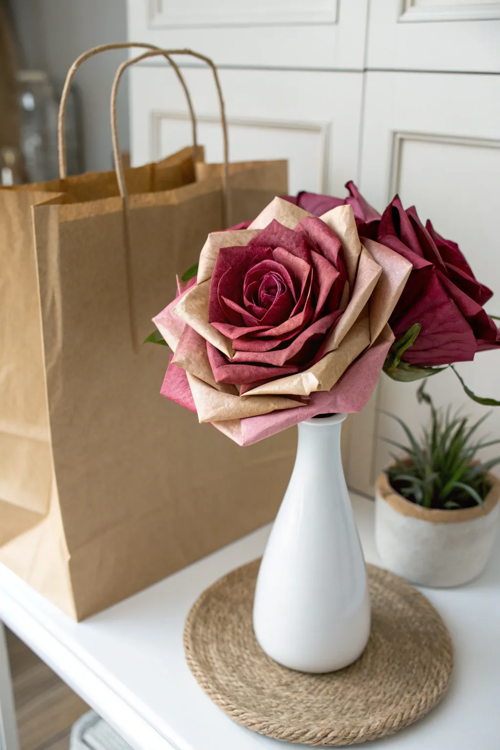 Transform ordinary into extraordinary with these stunning paper bag roses, perfect for adding a touch of handcrafted elegance to any space.