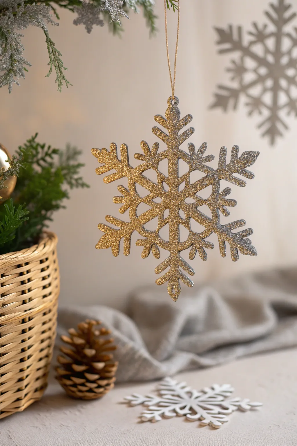 Elevate your decor with the elegance of metallic paper snowflakes. ✨❄️