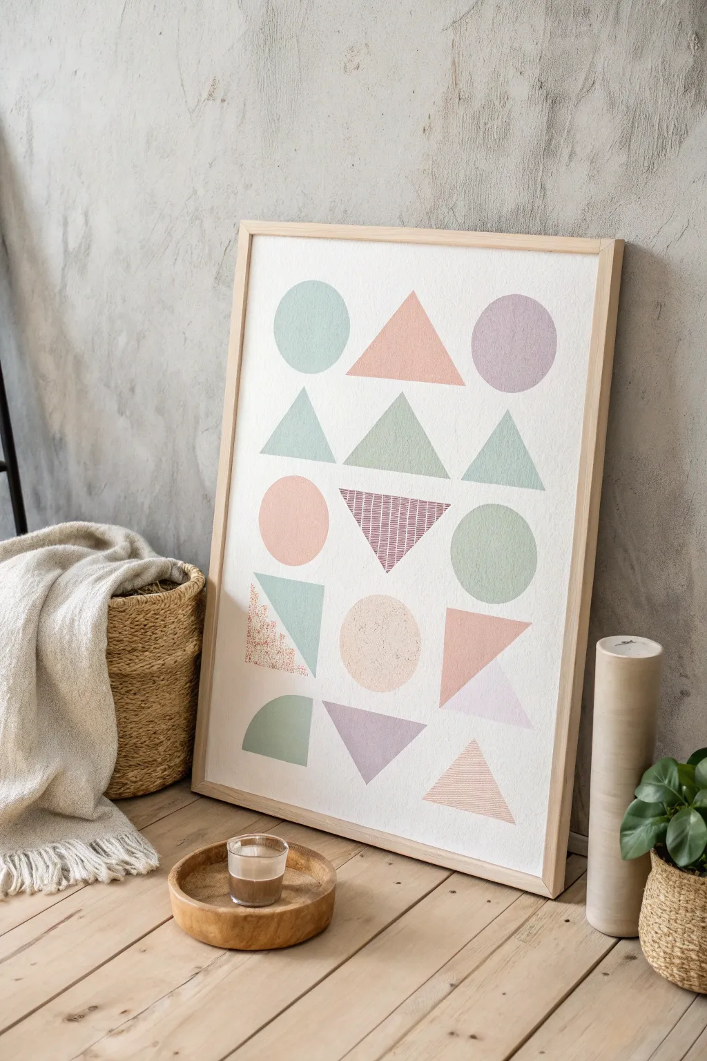 Transform your space with the soothing elegance of pastel geometric art. A perfect blend of simplicity and style. #ScandinavianDesign #BohoChic #PastelArt